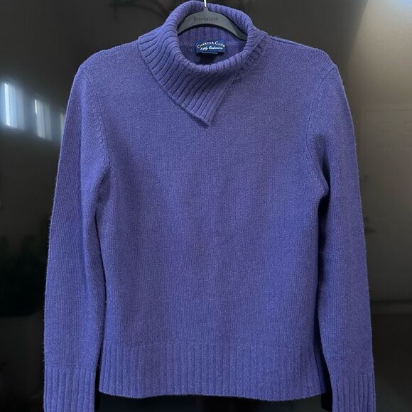 Charter Club 2-PLY Luxury 100% Cashmere Purple Sweater Pullover Turtleneck - Picture 2 of 8
